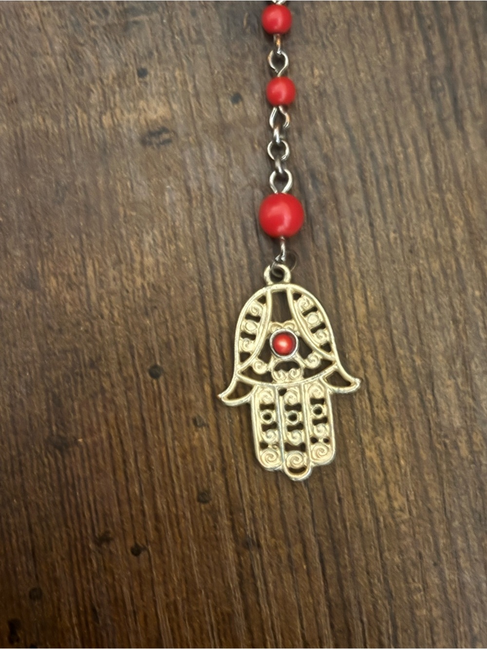 Red Bead Hamsa Hand Pendant Necklace - Women Jewelry
